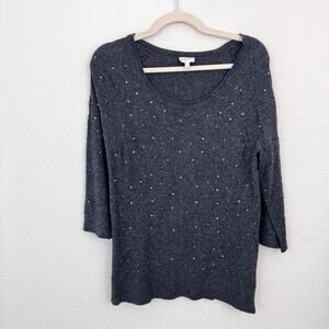 East Womens Knit Sweater Size S Sequin Beaded Lambswool Cashmere Blend Gray